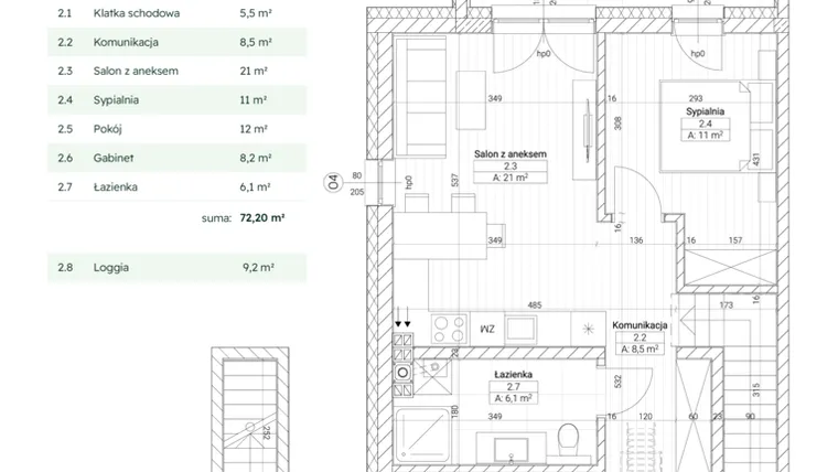 Rzut - Mieszkanie na sprzedaż 4 pokoje o powierzchni 72,2 m² - numer B5M10 w Nefrytowa Park