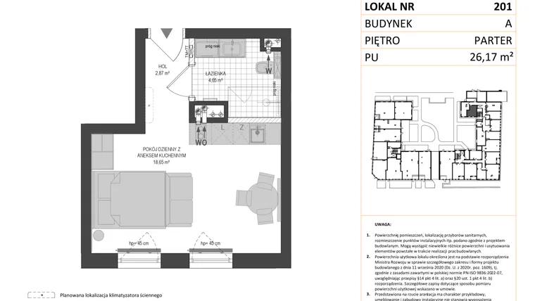 Rzut - Mieszkanie na sprzedaż 1 pokój o powierzchni 26,17 m² - numer A.201 w Esencja - Apartamenty inwestycyjne