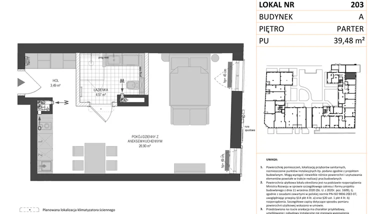 Rzut - Mieszkanie na sprzedaż 1 pokój o powierzchni 39,48 m² - numer A.203 w Esencja - Apartamenty inwestycyjne