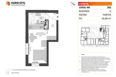 Rzut - Mieszkanie na sprzedaż 1 pokój o powierzchni 26,9 m² - numer A.202 w Esencja - Apartamenty inwestycyjne