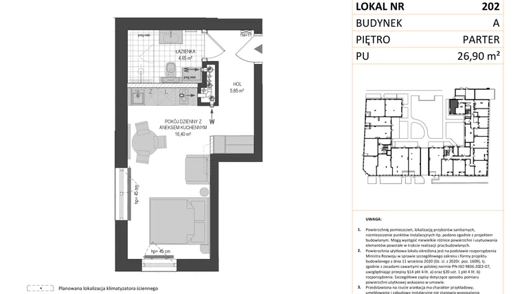 Rzut - Mieszkanie na sprzedaż 1 pokój o powierzchni 26,9 m² - numer A.202 w Esencja - Apartamenty inwestycyjne