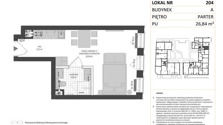 Rzut - Mieszkanie na sprzedaż 1 pokój o powierzchni 26,84 m² - numer A.204 w Esencja - Apartamenty inwestycyjne
