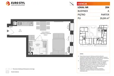 Rzut - Mieszkanie na sprzedaż 1 pokój o powierzchni 26,84 m² - numer A.204 w Esencja - Apartamenty inwestycyjne
