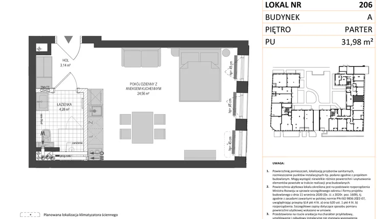 Rzut - Mieszkanie na sprzedaż 1 pokój o powierzchni 31,98 m² - numer A.206 w Esencja - Apartamenty inwestycyjne