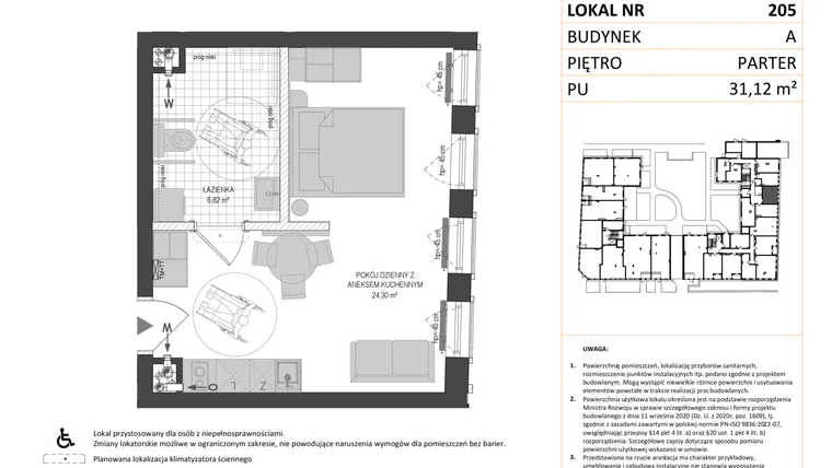 Rzut - Mieszkanie na sprzedaż 1 pokój o powierzchni 31,12 m² - numer A.205 w Esencja - Apartamenty inwestycyjne