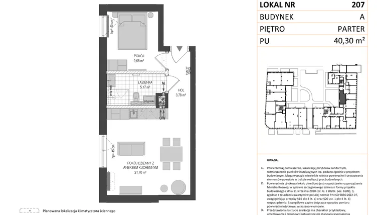 Rzut - Mieszkanie na sprzedaż 1 pokój o powierzchni 40,3 m² - numer A.207 w Esencja - Apartamenty inwestycyjne