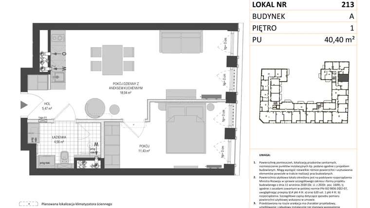 Rzut - Mieszkanie na sprzedaż 1 pokój o powierzchni 40,4 m² - numer A.213 w Esencja - Apartamenty inwestycyjne