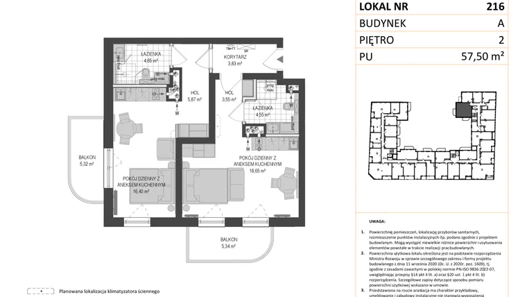 Rzut - Mieszkanie na sprzedaż 1 pokój o powierzchni 57,42 m² - numer A.216 w Esencja - Apartamenty inwestycyjne