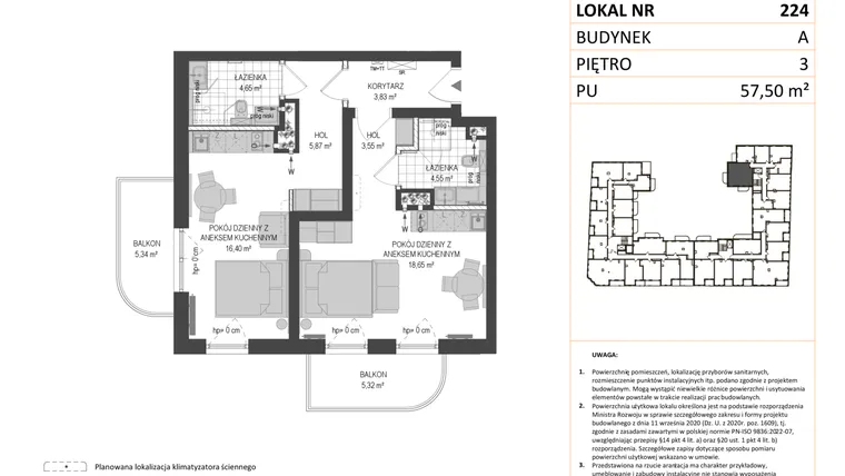 Rzut - Mieszkanie na sprzedaż 1 pokój o powierzchni 57,42 m² - numer A.224 w Esencja - Apartamenty inwestycyjne
