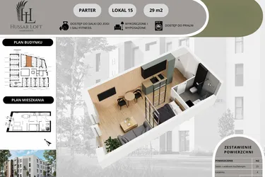 Rzut - Mieszkanie na sprzedaż 1 pokój o powierzchni 25,62 m² - numer 15 w Hussar Loft - Apartamenty inwestycyjne
