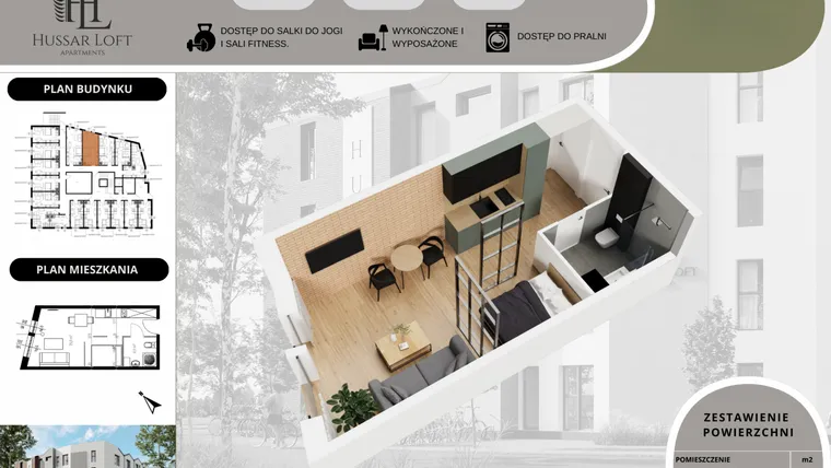 Rzut - Mieszkanie na sprzedaż 1 pokój o powierzchni 25,62 m² - numer 15 w Hussar Loft - Apartamenty inwestycyjne
