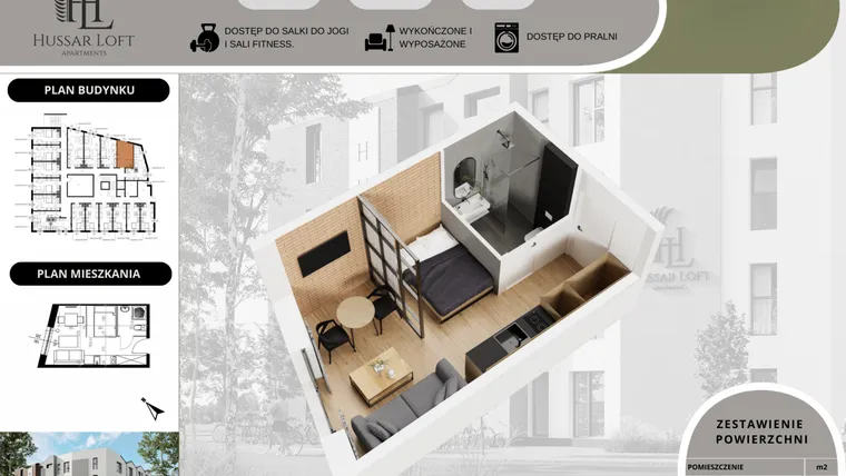 Rzut - Mieszkanie na sprzedaż 1 pokój o powierzchni 18,59 m² - numer 17 w Hussar Loft - Apartamenty inwestycyjne