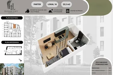 Rzut - Mieszkanie na sprzedaż 1 pokój o powierzchni 22,19 m² - numer 16 w Hussar Loft - Apartamenty inwestycyjne