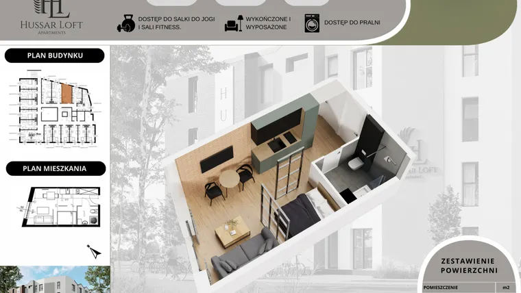 Rzut - Mieszkanie na sprzedaż 1 pokój o powierzchni 22,19 m² - numer 16 w Hussar Loft - Apartamenty inwestycyjne