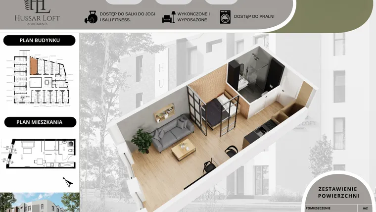 Rzut - Mieszkanie na sprzedaż 1 pokój o powierzchni 27,86 m² - numer 32 w Hussar Loft - Apartamenty inwestycyjne