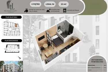 Rzut - Mieszkanie na sprzedaż 1 pokój o powierzchni 18,82 m² - numer 54 w Hussar Loft - Apartamenty inwestycyjne