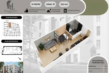 Rzut - Mieszkanie na sprzedaż 1 pokój o powierzchni 26,69 m² - numer 70 w Hussar Loft - Apartamenty inwestycyjne