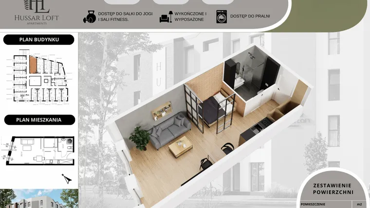 Rzut - Mieszkanie na sprzedaż 1 pokój o powierzchni 26,69 m² - numer 70 w Hussar Loft - Apartamenty inwestycyjne