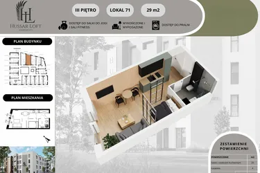Rzut - Mieszkanie na sprzedaż 1 pokój o powierzchni 24,68 m² - numer 71 w Hussar Loft - Apartamenty inwestycyjne