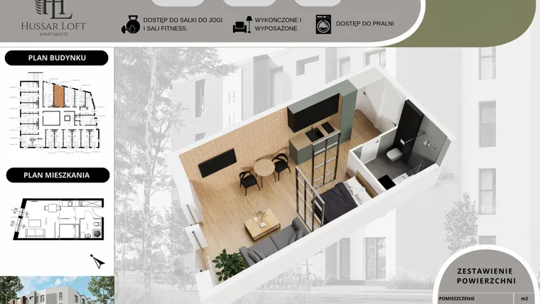 Rzut - Mieszkanie na sprzedaż 1 pokój o powierzchni 24,68 m² - numer 71 w Hussar Loft - Apartamenty inwestycyjne