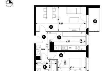 Rzut - Mieszkanie na sprzedaż 2 pokoje o powierzchni 53,85 m² - numer 1A.3/20 w Nowa Winnica