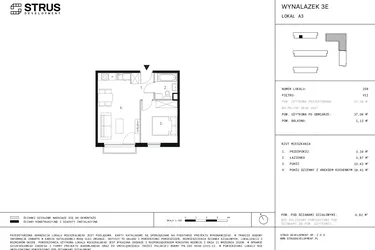 Rzut - Mieszkanie na sprzedaż 2 pokoje o powierzchni 37,06 m² - numer A3.7 w Wynalazek 3A