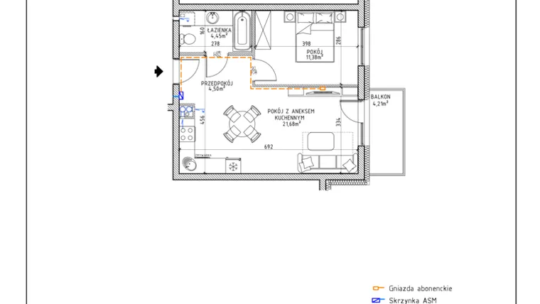Rzut - Mieszkanie na sprzedaż 2 pokoje o powierzchni 42,01 m² - numer 3 w Osiedle OdNowa K5