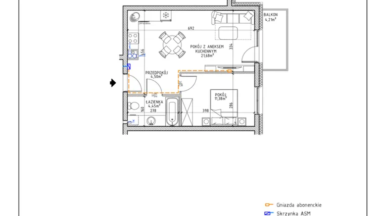 Rzut - Mieszkanie na sprzedaż 2 pokoje o powierzchni 42,01 m² - numer 2 w Osiedle OdNowa K5