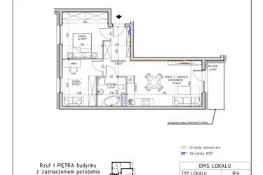Rzut - Mieszkanie na sprzedaż 3 pokoje o powierzchni 56,8 m² - numer 8 w Osiedle OdNowa K5