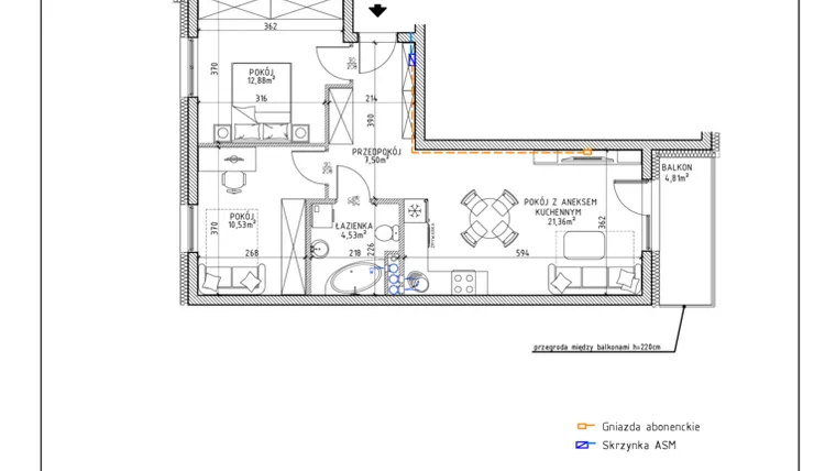 Rzut - Mieszkanie na sprzedaż 3 pokoje o powierzchni 56,8 m² - numer 8 w Osiedle OdNowa K5