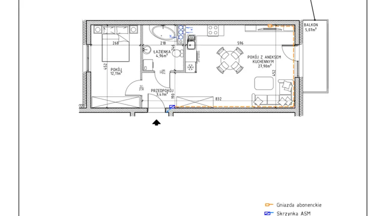 Rzut - Mieszkanie na sprzedaż 2 pokoje o powierzchni 48,44 m² - numer 17 w Osiedle OdNowa K5