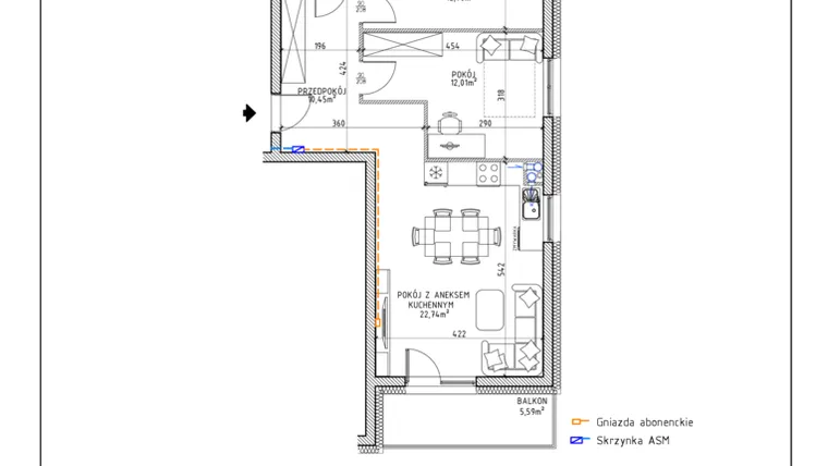Rzut - Mieszkanie na sprzedaż 3 pokoje o powierzchni 63,21 m² - numer 18 w Osiedle OdNowa K5
