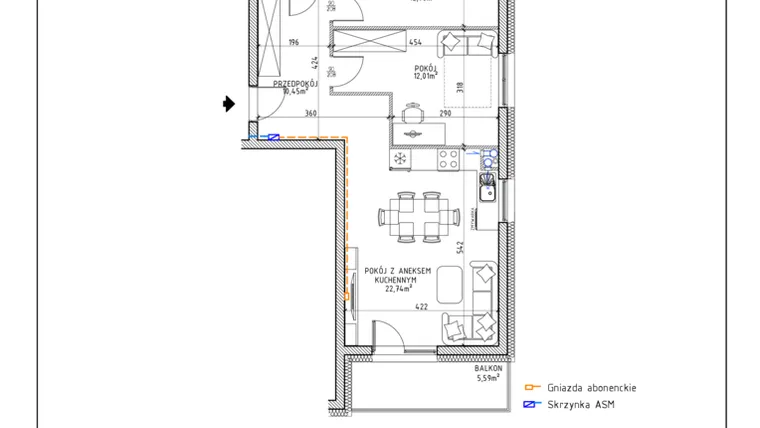 Rzut - Mieszkanie na sprzedaż 3 pokoje o powierzchni 63,21 m² - numer 23 w Osiedle OdNowa K5