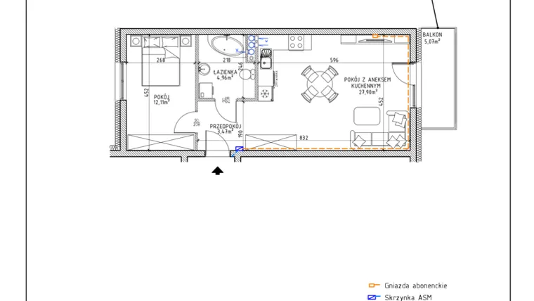 Rzut - Mieszkanie na sprzedaż 2 pokoje o powierzchni 48,44 m² - numer 22 w Osiedle OdNowa K5