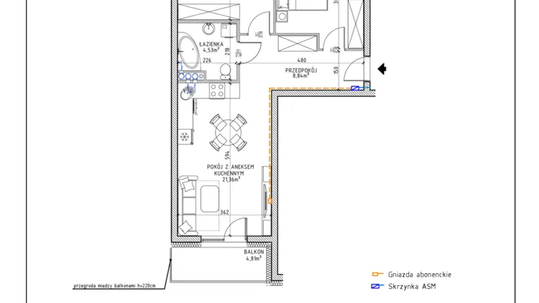 Rzut - Mieszkanie na sprzedaż 3 pokoje o powierzchni 57,21 m² - numer 31 w Osiedle OdNowa K5
