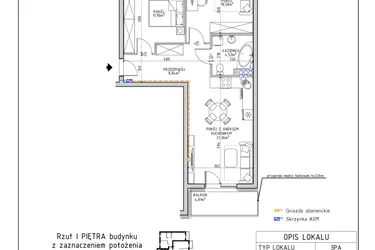 Rzut - Mieszkanie na sprzedaż 3 pokoje o powierzchni 57,21 m² - numer 42 w Osiedle OdNowa K5