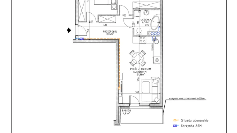 Rzut - Mieszkanie na sprzedaż 3 pokoje o powierzchni 57,21 m² - numer 42 w Osiedle OdNowa K5