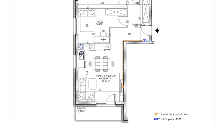 Rzut - Mieszkanie na sprzedaż 3 pokoje o powierzchni 63,21 m² - numer 40 w Osiedle OdNowa K5