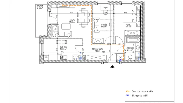 Rzut - Mieszkanie na sprzedaż 3 pokoje o powierzchni 63,15 m² - numer 46 w Osiedle OdNowa K5