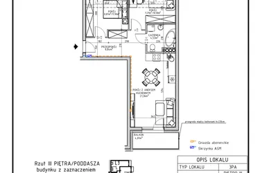 Rzut - Mieszkanie na sprzedaż 3 pokoje o powierzchni 50,89 m² - numer 52 w Osiedle OdNowa K5