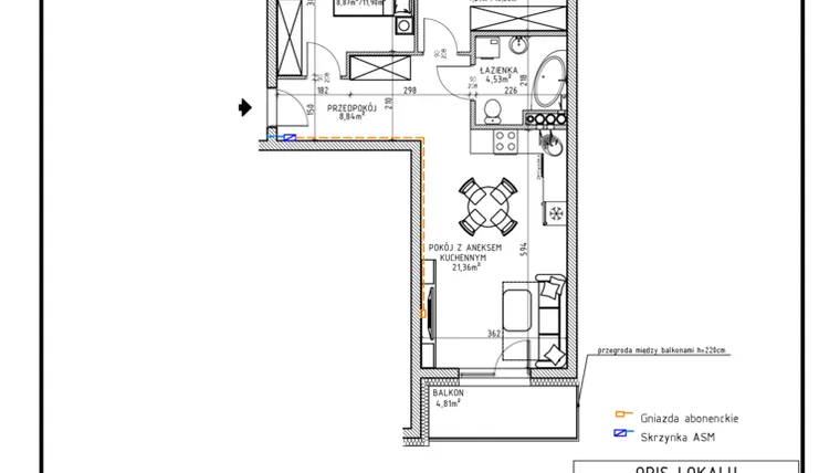 Rzut - Mieszkanie na sprzedaż 3 pokoje o powierzchni 50,89 m² - numer 52 w Osiedle OdNowa K5