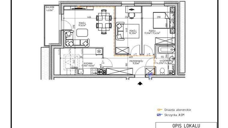 Rzut - Mieszkanie na sprzedaż 3 pokoje o powierzchni 57,42 m² - numer 56 w Osiedle OdNowa K5
