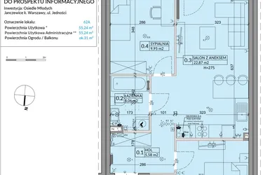 Rzut - Mieszkanie na sprzedaż 3 pokoje o powierzchni 55,24 m² - numer 62A w Osiedle Młodych etap X