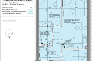 Rzut - Mieszkanie na sprzedaż 3 pokoje o powierzchni 55,24 m² - numer 64A w Osiedle Młodych etap X