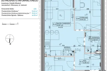 Rzut - Mieszkanie na sprzedaż 3 pokoje o powierzchni 55,24 m² - numer 63A w Osiedle Młodych etap X