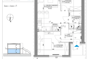 Rzut - Mieszkanie na sprzedaż 3 pokoje o powierzchni 57,39 m² - numer 67A w Osiedle Młodych etap X
