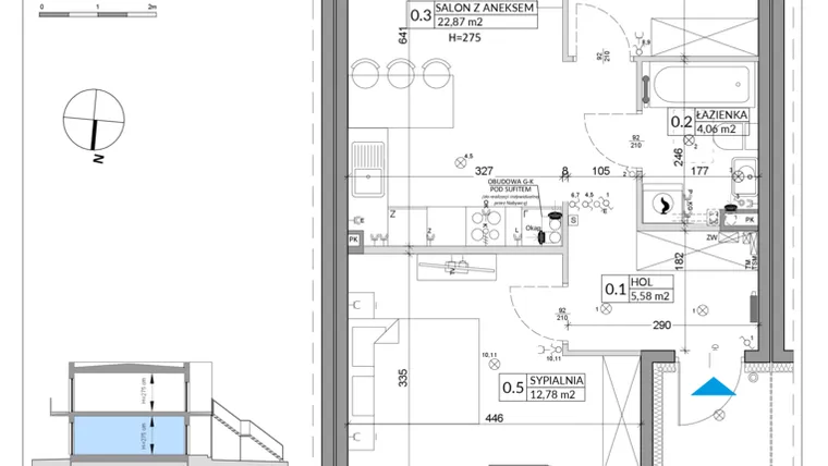 Rzut - Mieszkanie na sprzedaż 3 pokoje o powierzchni 57,39 m² - numer 67A w Osiedle Młodych etap X