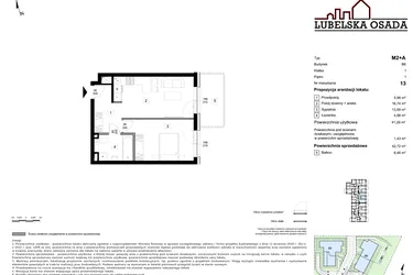 Rzut - Mieszkanie na sprzedaż 1 pokój o powierzchni 41,29 m² - numer B6.13 w Lubelska Osada budynek B6