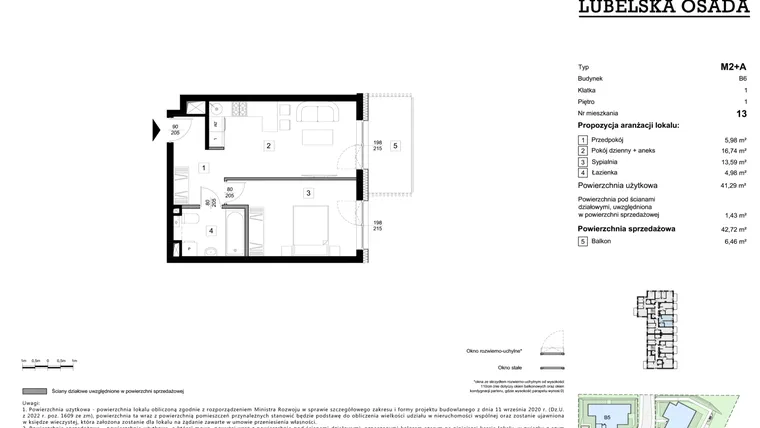 Rzut - Mieszkanie na sprzedaż 1 pokój o powierzchni 41,29 m² - numer B6.13 w Lubelska Osada budynek B6