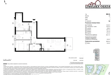 Rzut - Mieszkanie na sprzedaż 1 pokój o powierzchni 66,41 m² - numer B6.14 w Lubelska Osada budynek B6